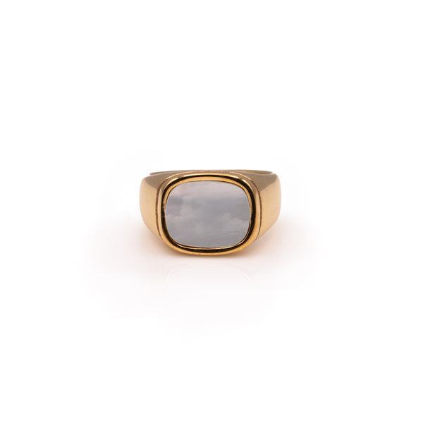 White stone ring gold plated / Bague pierre blanche plaquée or