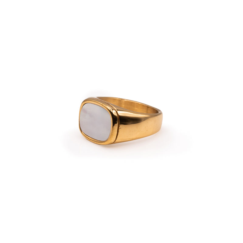 White stone ring gold plated