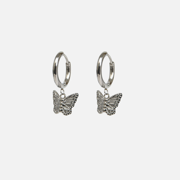 Hoop earrings with butterfly charm silver