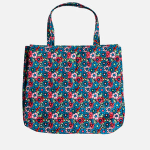 CANVAS BEACH BAG ALLOVER PRINT FLOWERS