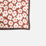 BROWN PRINT FLOWERS SQUARE SATIN SCARF