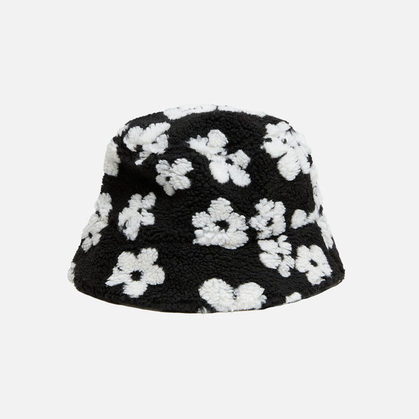 Floral print sherpa bucket hat