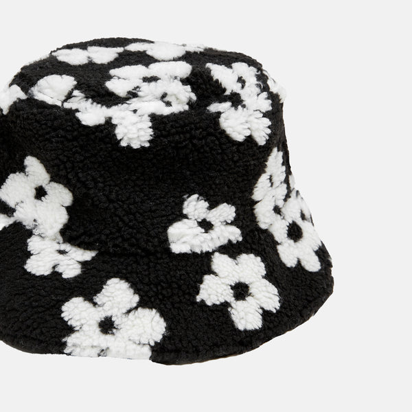 Floral print sherpa bucket hat