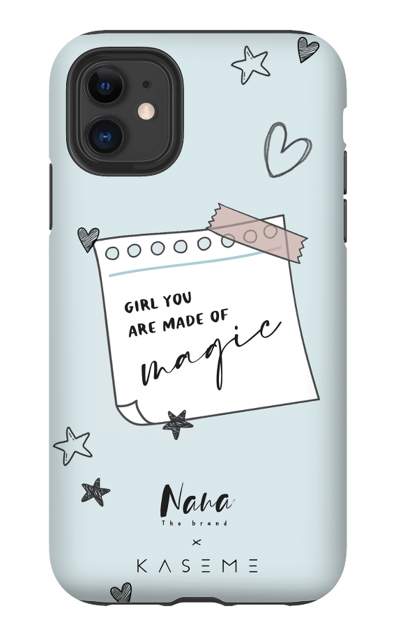 Cell phone case "Girl you are made of magic" blue / Étui pour cellulaire "Girl you are made of magic" bleu
