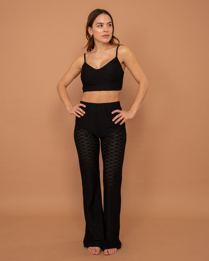 Black knitted lace crop Cami