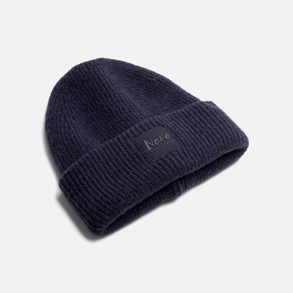 Navy blue Beanie knited hat with Nana patch / Tuque bleue marine en tricot avec patch NANA
