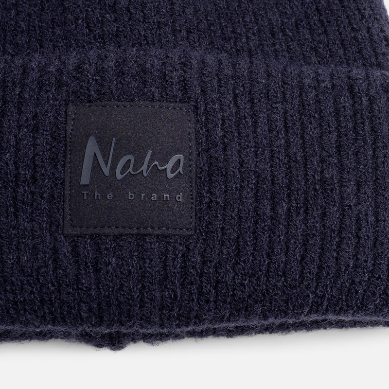 NAVY BLUE BEANIE KNITED HAT WITH NANA PATCH