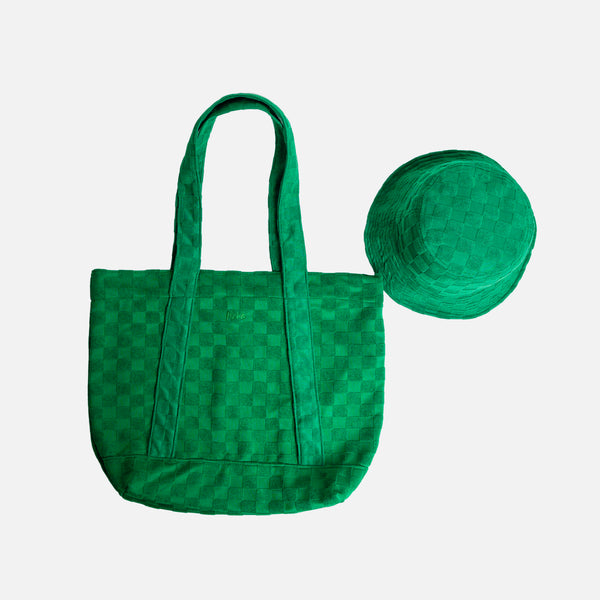 GREEN JACQUARD BUCKET HAT / LE BOB VERT EN JACQUARD EFFET DAMIER